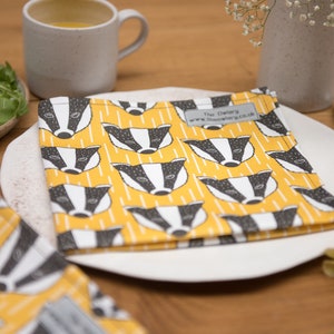 Badger Print Napkin, cotton napkins, table setting, tableware, printed napkins, animal print, table linen, bird print, screen print, table image 2