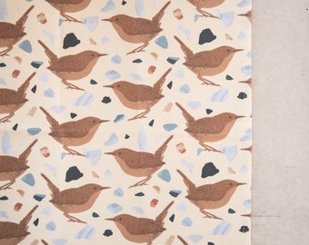 Wren Print cotton Drill - fabric by the meter - fabric half meter - bird fabric - craft - exclusive - home interiors - kids - patterned