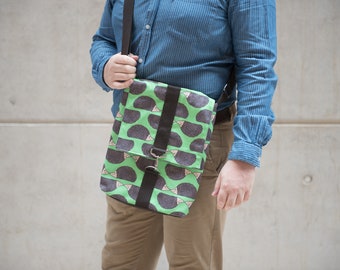 Hedgehog Print Messenger Bag - Handmade Vegan Laptop Shoulder Bag