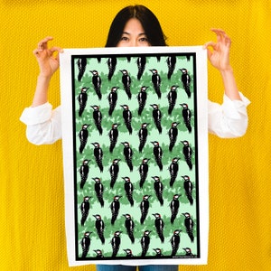 Woodpecker Print Tea Towel - kitchen ware - bird tea towel - gifts for mum, grandma - kitchen textiles - bird lover gift - kitchen towel