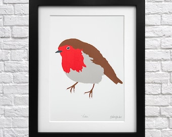 Robin Screen Print - animal print - bird picture - bird wall art - british woodland bird - modern print - gift for bird lovers - bird lover