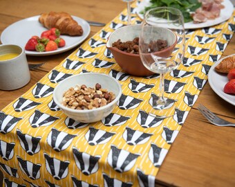 Badger Print Table Runner, eettafel, diner parry, tafelkleed, bedrukte tafelloper, servies, tafellinnen, dierenprint, katoenen loper