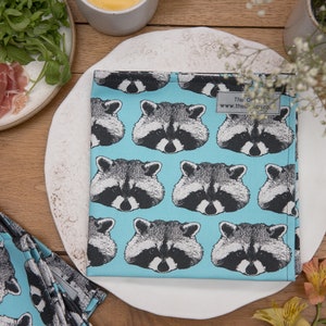 Raccoon Print Napkin, cotton napkins, table setting, tableware, printed napkins, animal print, table linen, bird print, screen print, table