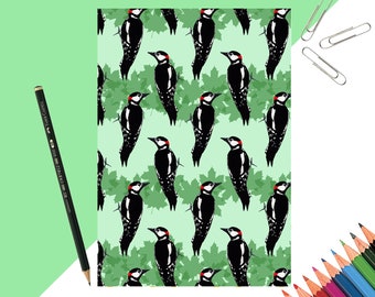 Woodpecker Print Notebook - Recycled Paper, Stationery Gift