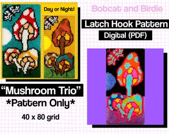 Digital Download! 40x80 - Mushroom Trio Latch Hook Pattern (PDF) - Pattern Only - DIY Latch Hook