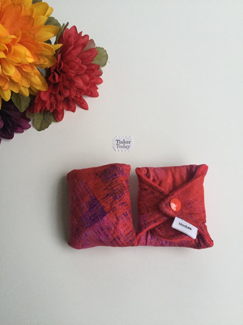 Reusable Menstrual Pad 9 inch Red and Purple Brush Strokes