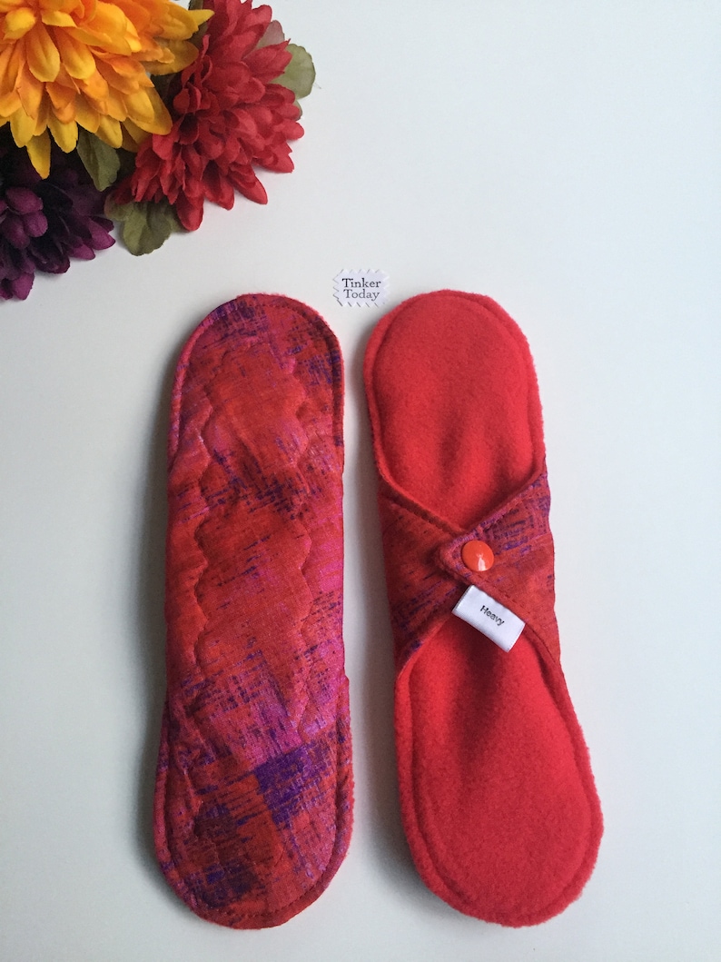 Reusable Menstrual Pad 9 inch Red and Purple Brush Strokes