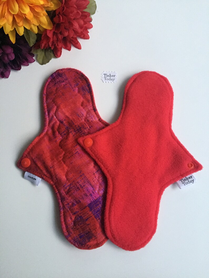 Reusable Menstrual Pad 9 inch Red and Purple Brush Strokes