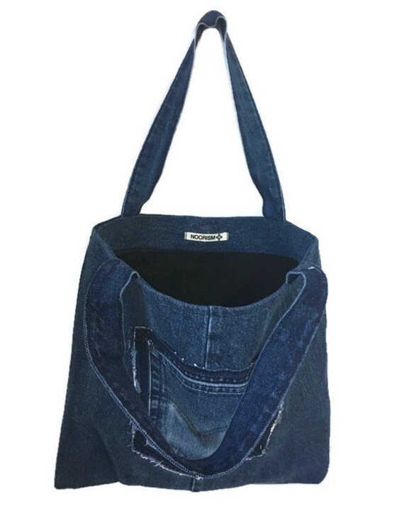 Upcycled Denim Tote Bag Dark Denim - Etsy