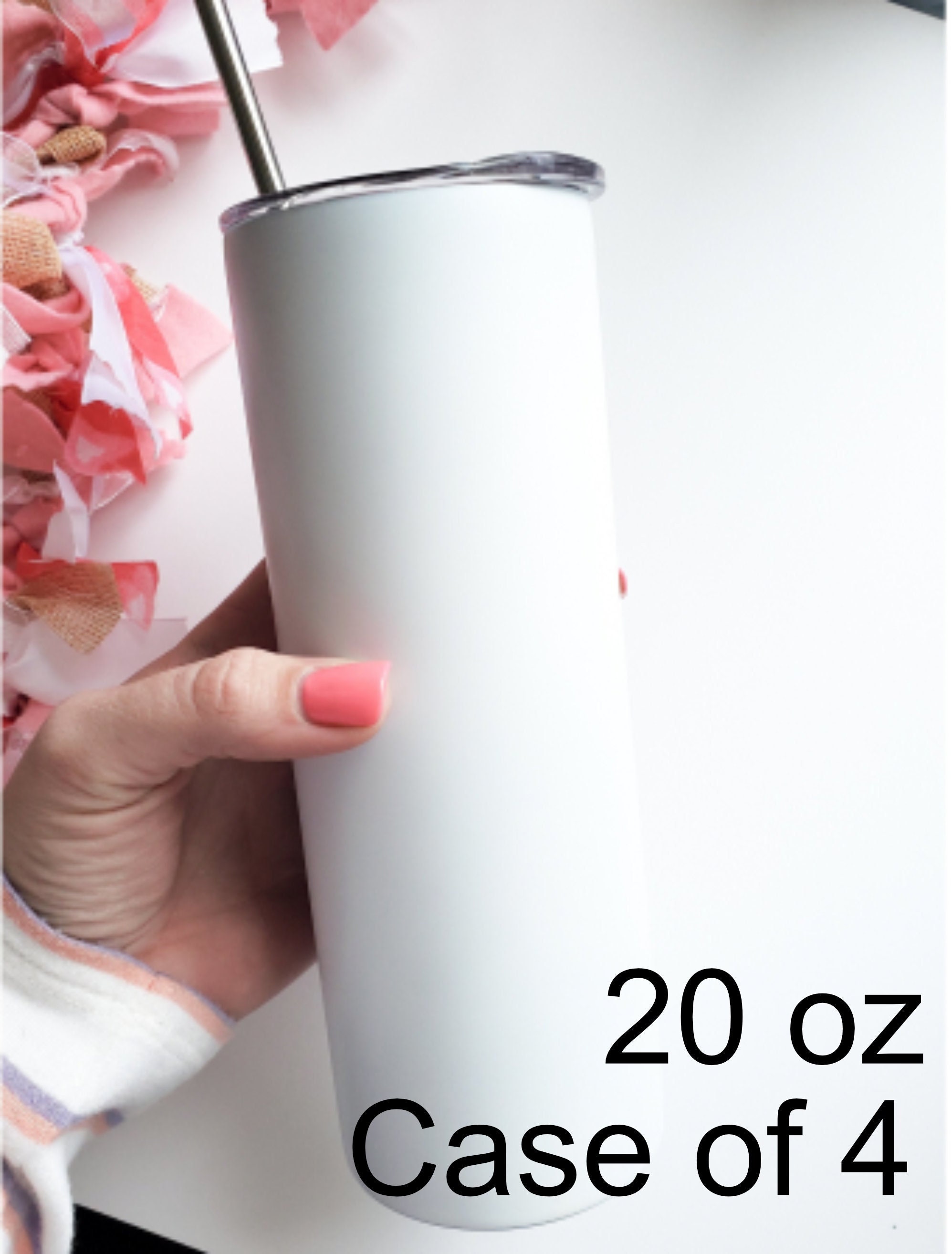 Pink Glitter Stainless Steel Sublimation Skinny Tumbler - 20oz. (50/case)