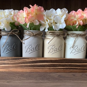 Farmhouse Rustic Mason Jar Wooden Tray Centerpiece, Home Decor, Desk Storage, Organizer