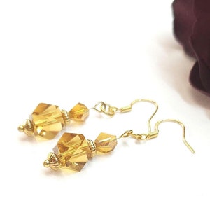 Handmade Topaz Crystal Drop Dangle Earrings Golden Maple Swarovski Crystal Earrings Elegant Earrings for Women Weddings Handmade by me!