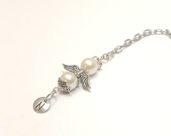 Handmade Beaded Guardian Angel & Initial Letter Charm Car Mirror Charm, Rearview Mirror Protection Charm, Angel Home Wall Hanging Charms