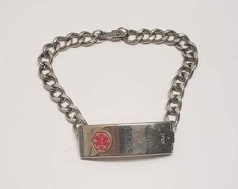 Vintage Medilog ID Bracelet Stainless Steel Red Enamel Medical ID