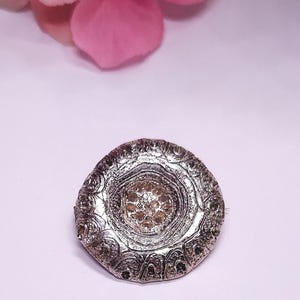Vintage Hand Crafted Sterling Silver Ornate Floral Cut Out Brooch Solid Sterling Heavy Round Brooch Antique T Pin Backing