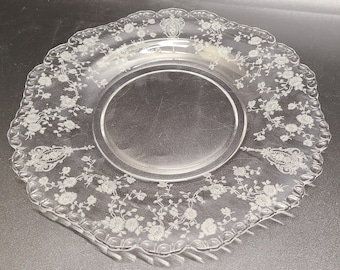 Cambridge Rose point 8" salad/luncheon Plate Etched Rose Clear Glass Plate Wedding Dish