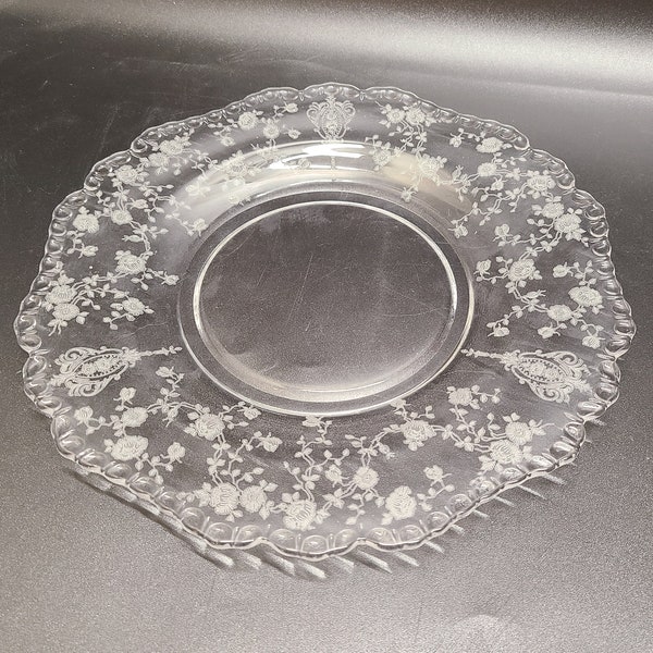 Cambridge Rose point 8" salad/luncheon Plate Etched Rose Clear Glass Plate Wedding Dish