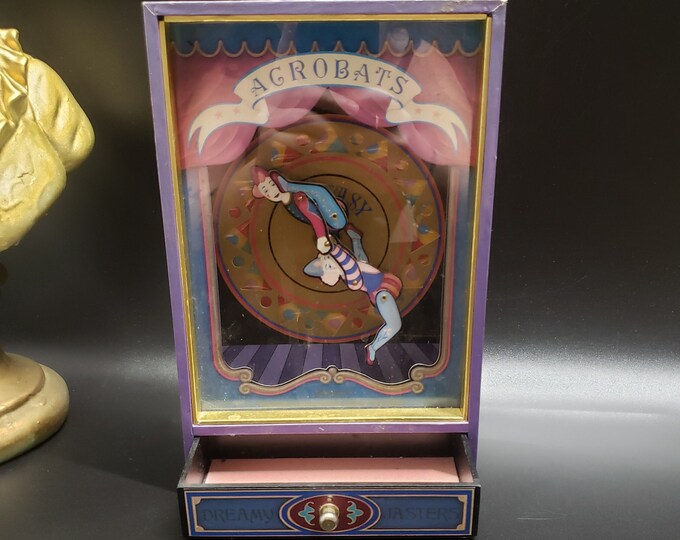 Vintage Dreamy Jasters Acrobats Musical Shadow Box With Jewelry Drawer