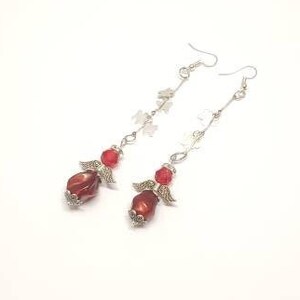 Handmade Pearl Beaded Guaridan Angel Dangle Earrings