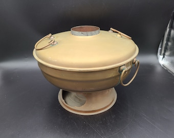 Olla caliente china/mongola antigua de cobre con 14 cestas pequeñas con asas