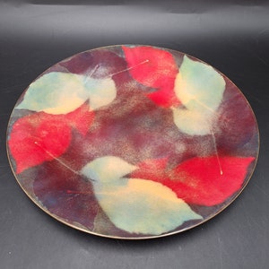 Enamelware copper plate 11 inch very nice colors heavy copper with enamel
