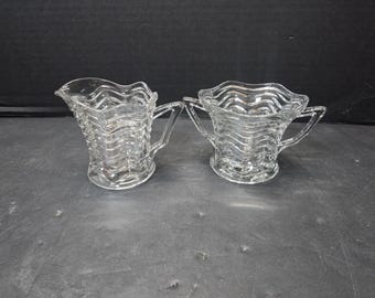 Duncan Miller Caribbean  Art Deco Sugar Creamer Set clear glass MINT