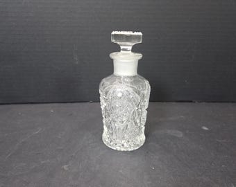 Antique Pressed glass Imperial Cologne or perfume bottle ground stopper star pattern