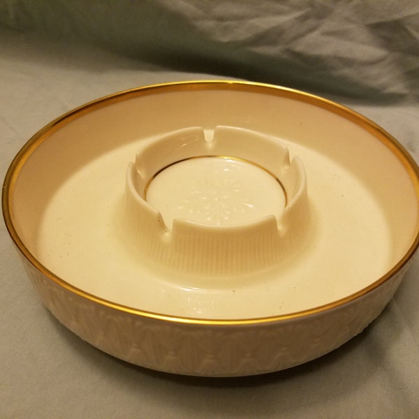Vintage Lenox ashtray 8" embossed white with gold trim