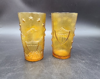 Amber American Eagle, Shield & Stars Tumbler Glasses ~ Set of 6 ~ Vintage -  Etsy