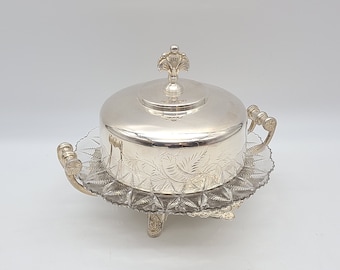 Rare Lexington silver plate Ornate Victorian  Butter/cheese dish w/ glass dish and ceramic insert