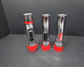 Lot de 3 lampes de poche vintage Atlas EverReady, chrome et lampes de poche magnétiques rouges