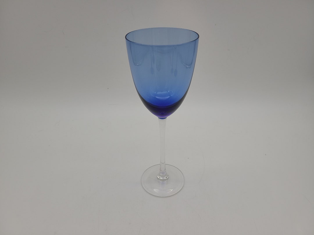 Cobalt Blue Wine Glass Goblet Clear Stem Cobalt Blue Cup 8 3/4 Etsy