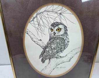 Steve Leonardi Wildlife Graphics Owl Etching Signed 269/1000