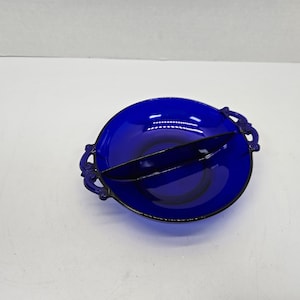 Vintage LE Smith Cobalt blue Divided candy or relish dish 7 1/4&quot;
