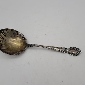 Antique Rogers Fancy pattern large scalloped serving spoon 8 1/2&quot;