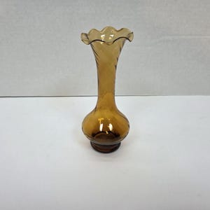 Vintage Amber hand blown swirl glass vase bud vase 6&quot;