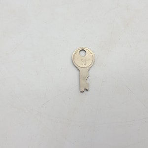 Pode incluir: Uma chave prateada com cabeça circular e buraco da fechadura. A chave tem o número "33" estampado na cabeça. A palheta da chave tem um design único e entalhado. A chave é provavelmente para uma fechadura ou outro dispositivo de segurança.