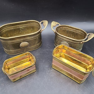 Lot of 4 brass and copper decorative tubs trinket holders shell pattern on 2
