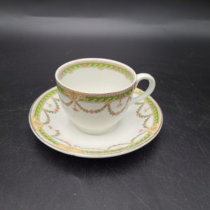 Antique china Wilkinson Demitasse Tea cup and saucer Green vine pattern