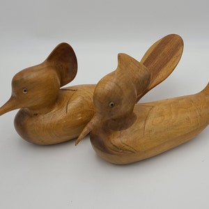 Pair of Very nice hand carved Birds sharp beak birds/ducks hand carved J.Smith 1984 15&quot;
