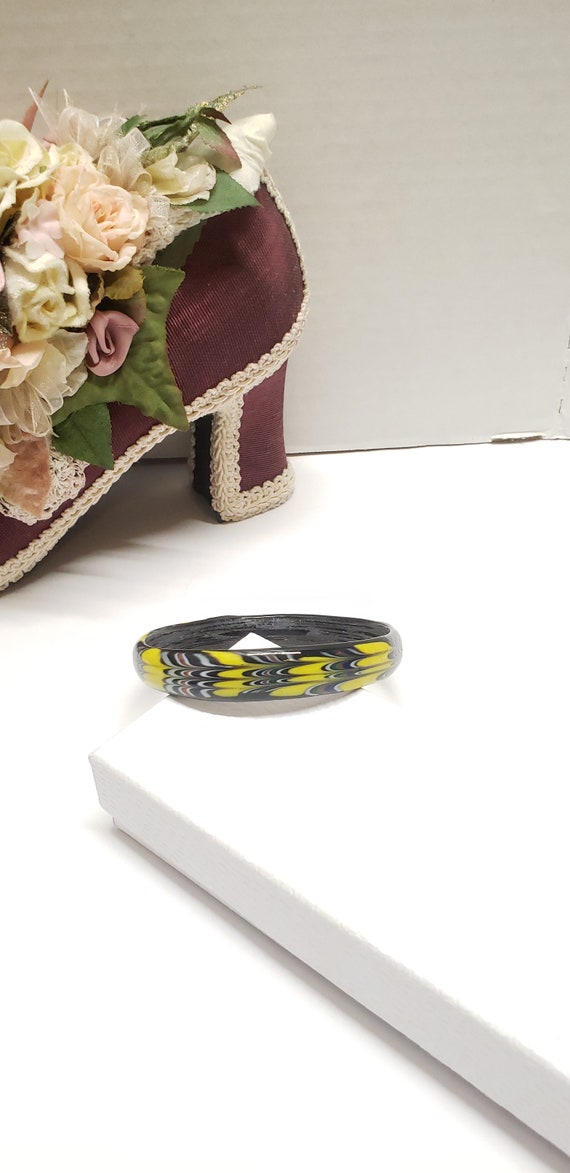 Yellow & Black Murano Glass Bangle Bracelet - image 2