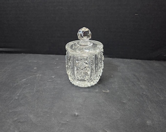 Antique Brilliant cut crystal faceted top mustard/jam/jelly or condiment jar 3 3/4"