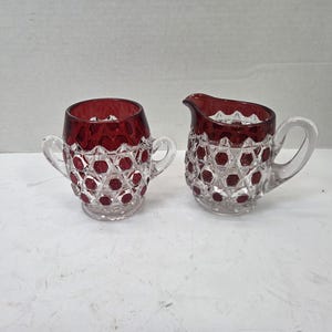 Antique EAPG ruby stained  Red block full sized sugar and creamer set