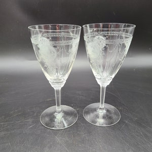 Pair of Tiffen crystal stemware etched Dancing Nymph Wine glasses Very nice