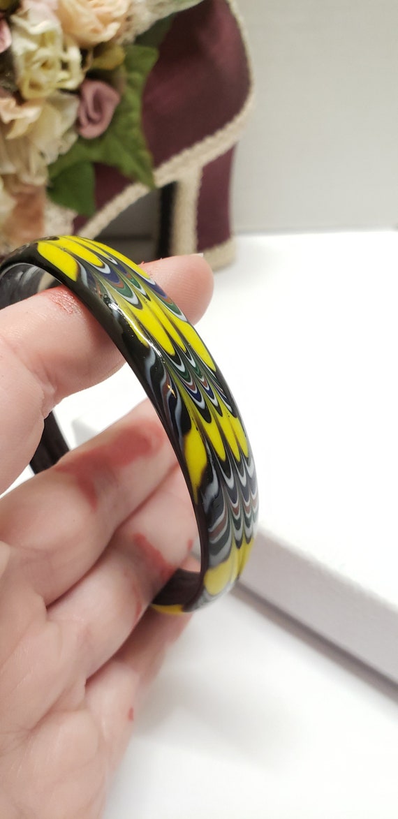 Yellow & Black Murano Glass Bangle Bracelet - image 4