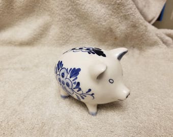 Vintage Blue Delft Piggy bank with dutch windmill Made in holland