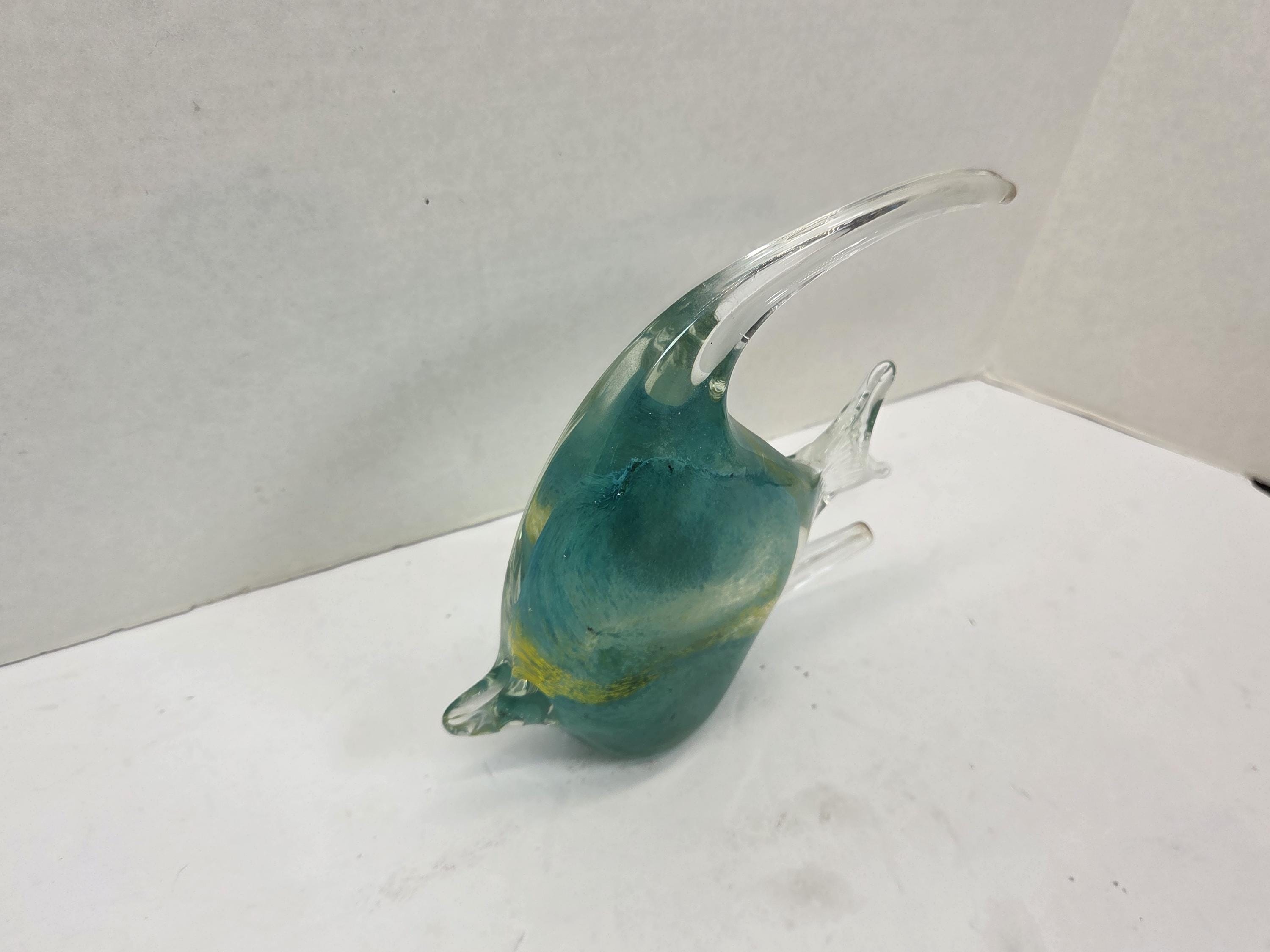 ヴィンテージ ムラーノガラス アート彫刻 アートガラス 魚 緑がかった 