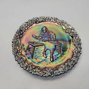 Platos de vidrio para coleccionistas de carnaval de la serie Fenton American Craftsman n.° 1 de 1970, soplado de vidrio