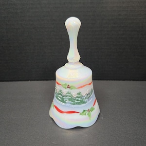 Fenton 1993 Christmas satin white bell hand painted by C Smith Signed
