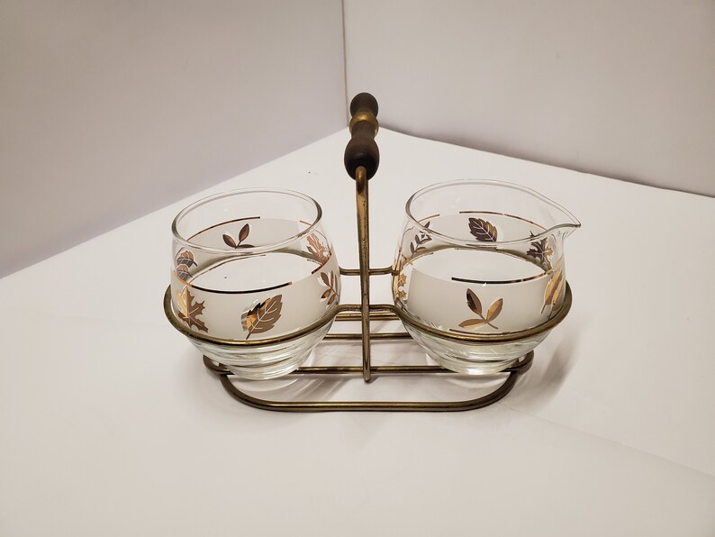 Mid century modern MCM SUgar and creamer set in wire rack